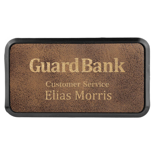 Rustic/Gold Leatherette Round Corner Badge & Frame