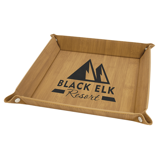 Bamboo Leatherette Snap-Up Tray with Silver Snaps