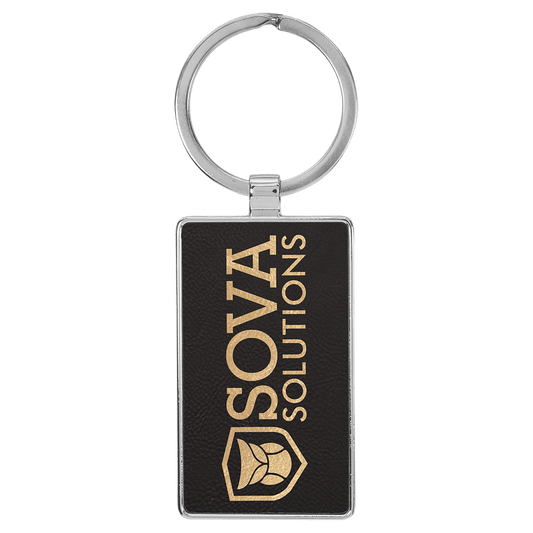 Leatherette/Metal Rectangle Keychain 3" x 1.75"