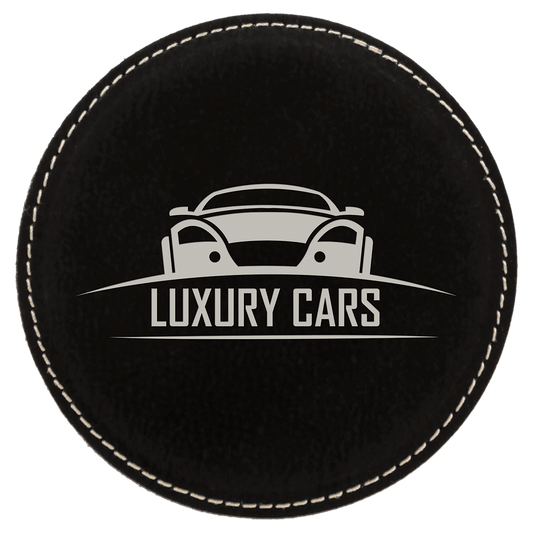4" Round Black/Silver Leatherette Coaster