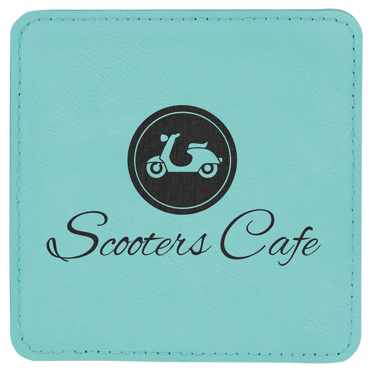 4" Square Teal Leatherette Coaster
