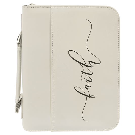 White Leatherette Book/Bible Cover with Handle & Zipper