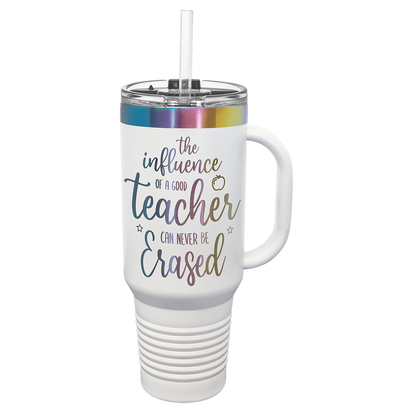 Polar Camel 40 oz. White/Prism Ion-Plated Travel Mug with Handle, Straw Included
