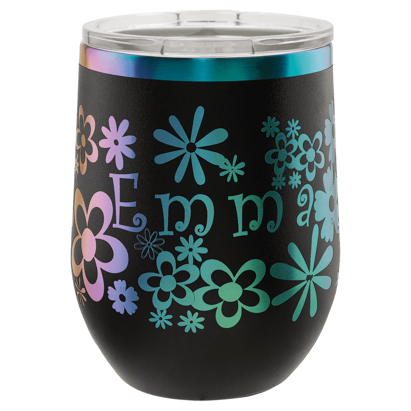 Polar Camel 12 oz. Black/Prism Ion-Plated Stemless Wine Tumbler with Lid