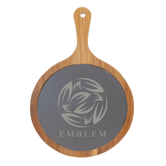 Round Acacia Wood/Slate Serving Board with Handle 10.5" x 14.5"