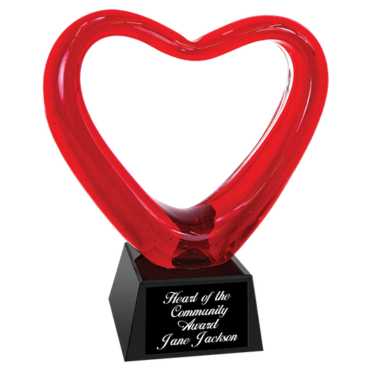 6.5" Red Heart Art Glass with Black Base