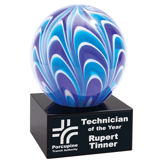 5" Two-Tone Blue & White Sphere Art Glass