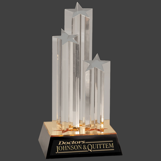 Clear Triple Star Column Acrylic with Gold/Black Base 11.75"