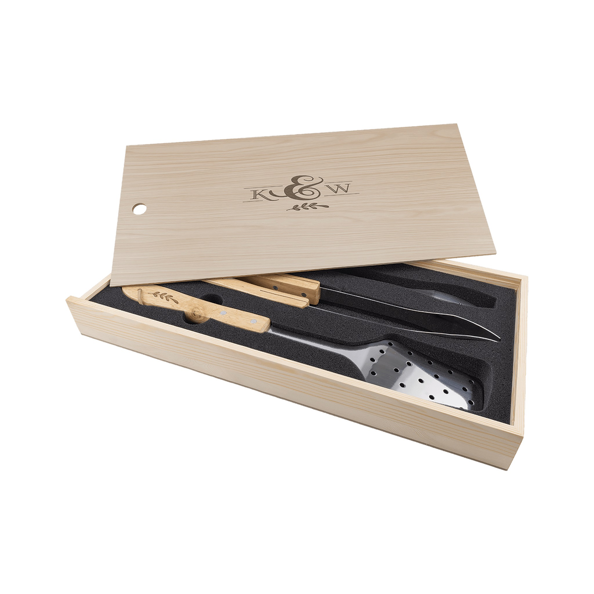 3-Piece BBQ Set in Wooden Pine Box
