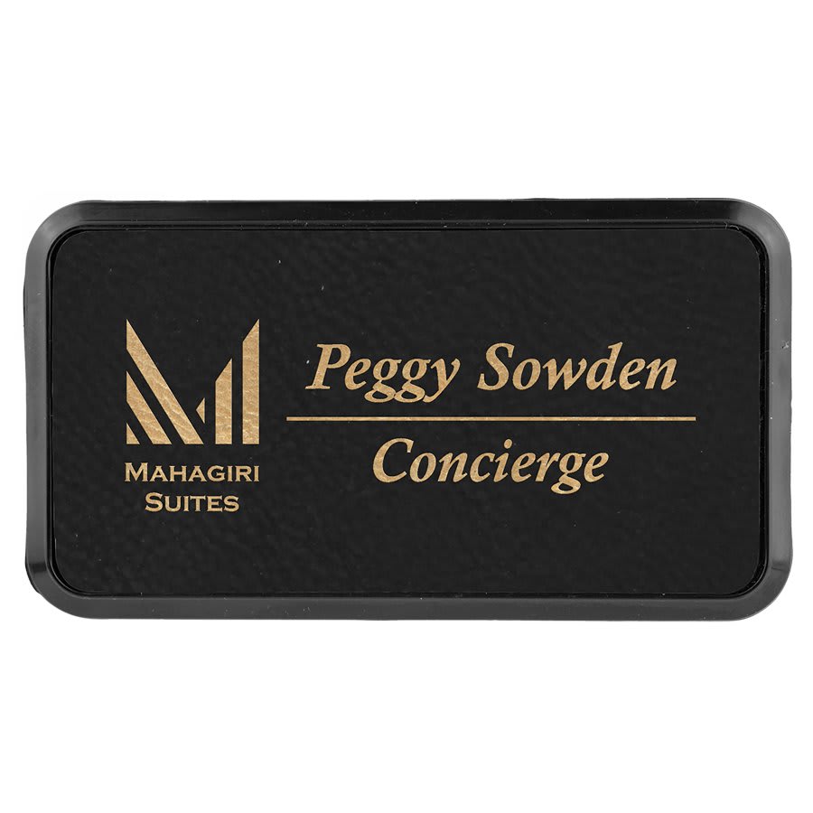 Black/Gold Leatherette Round Corner Badge & Frame