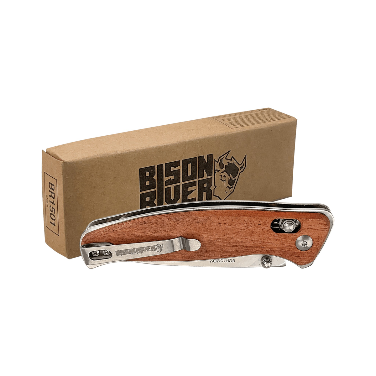 Bison River 4.5" Wood Button Lock Folding Knife