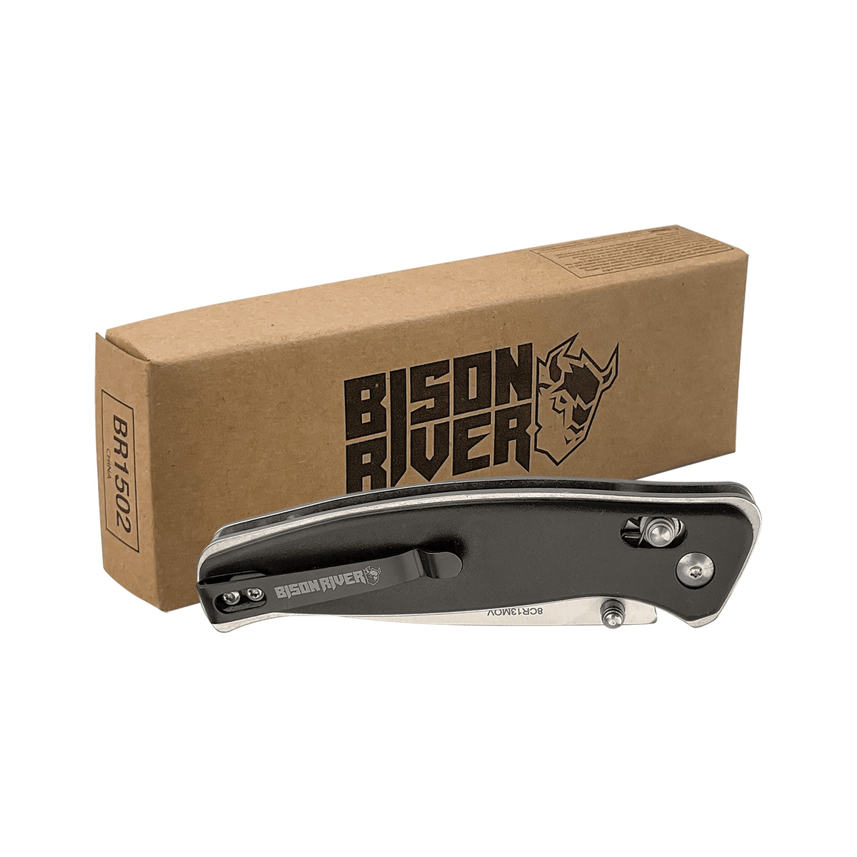 Bison River 4.5" Black Button Lock Folding Knife with Clip