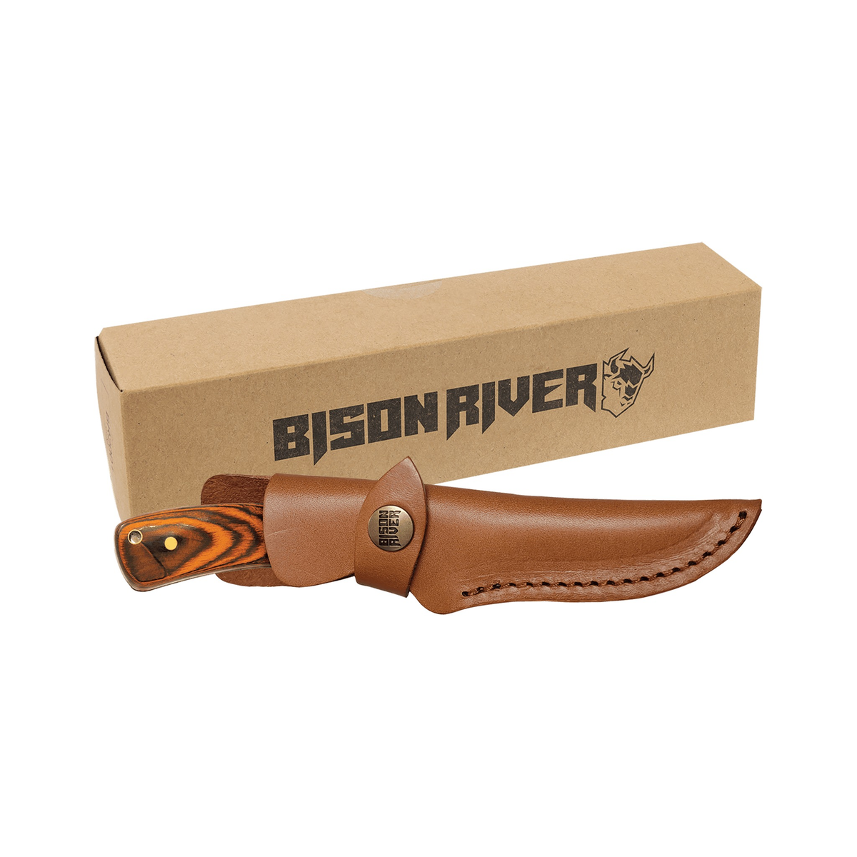 Bison River 7.75" Fixed Blade Wood Knife with Leather Sheath