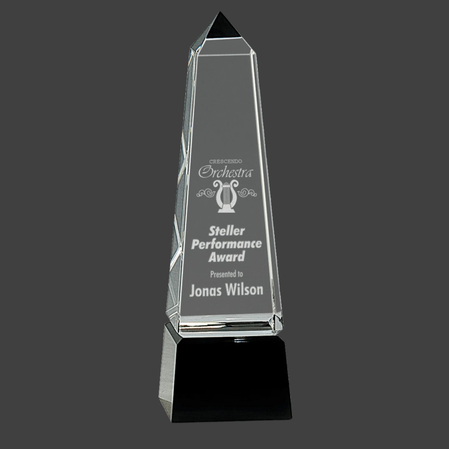 Obelisk Crystal On Black Pedestal Base