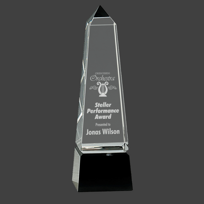 Obelisk Crystal On Black Pedestal Base