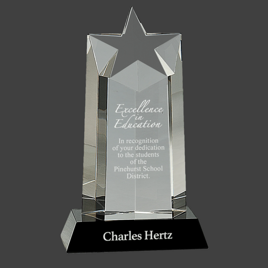 Crystal Star Column On Black Pedestal Base