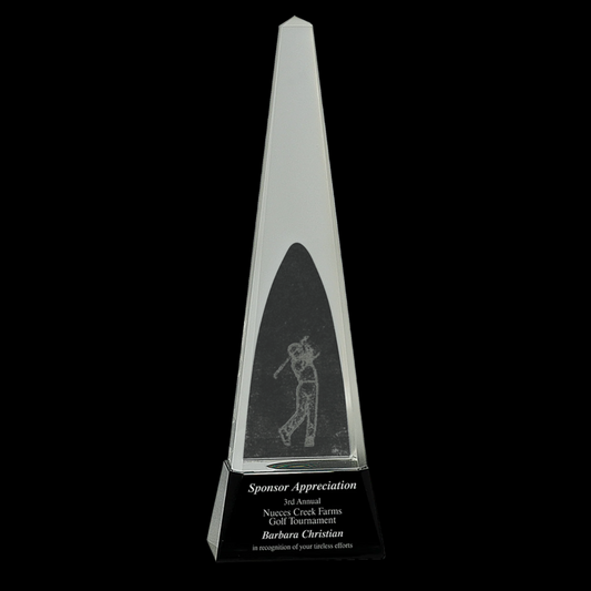 Clear Crystal 3D Golf Spire On Black Pedestal Base