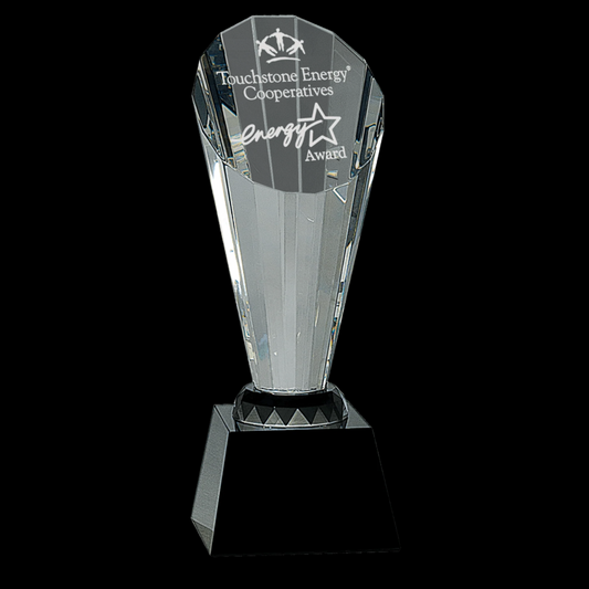 10" Clear Crystal Faceted Rising Spire On Black Base
