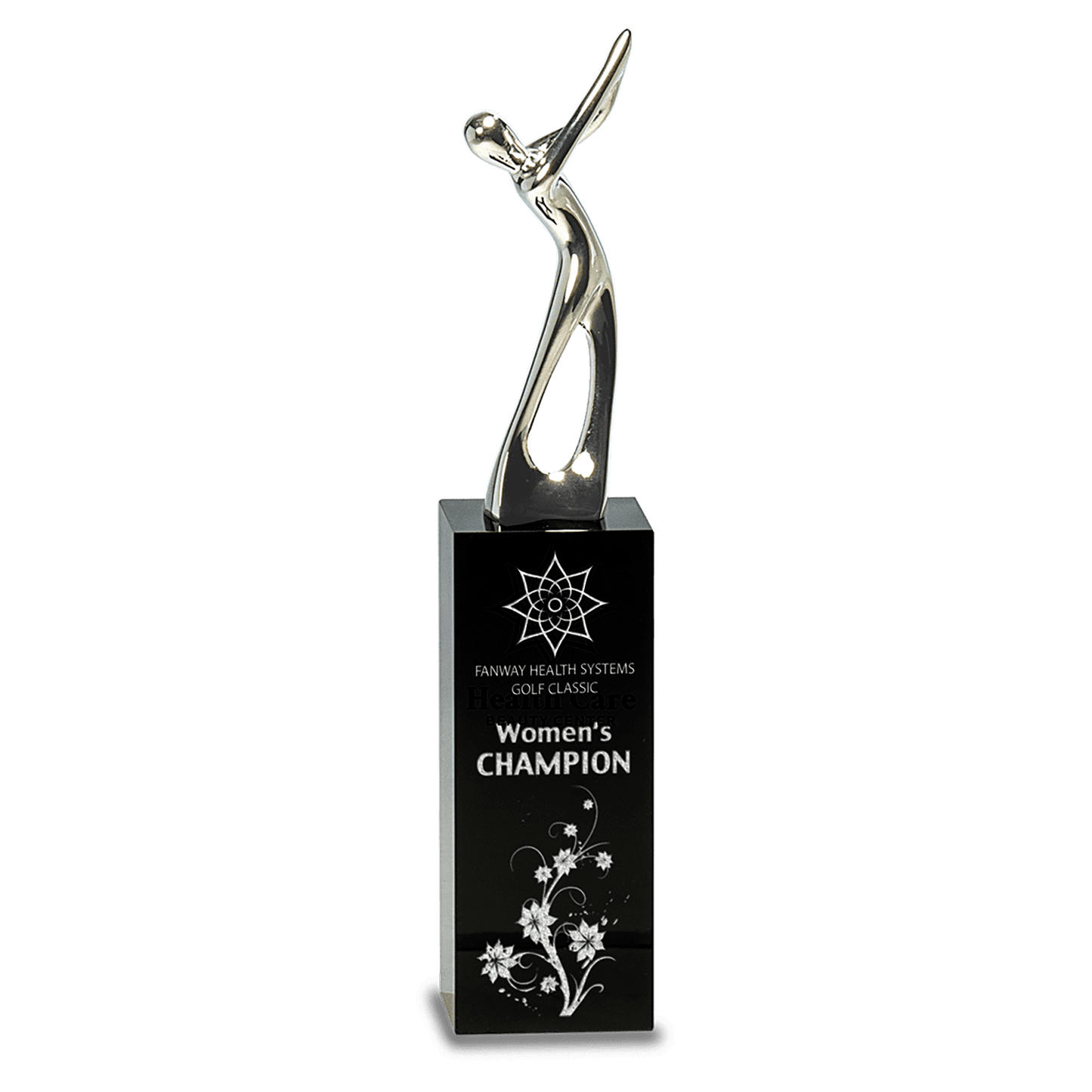 Silver Metal Golf Figure On Black Crystal Pedestal