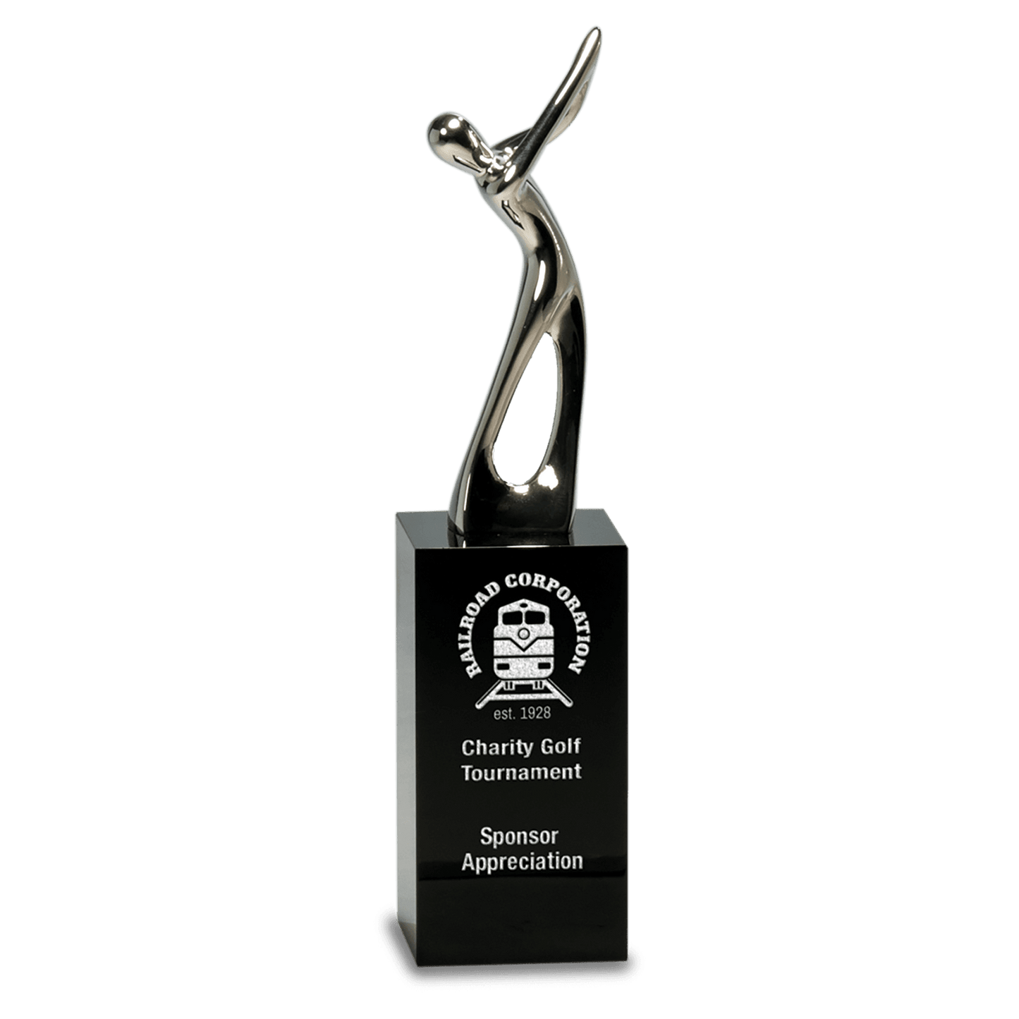Silver Metal Golf Figure On Black Crystal Pedestal