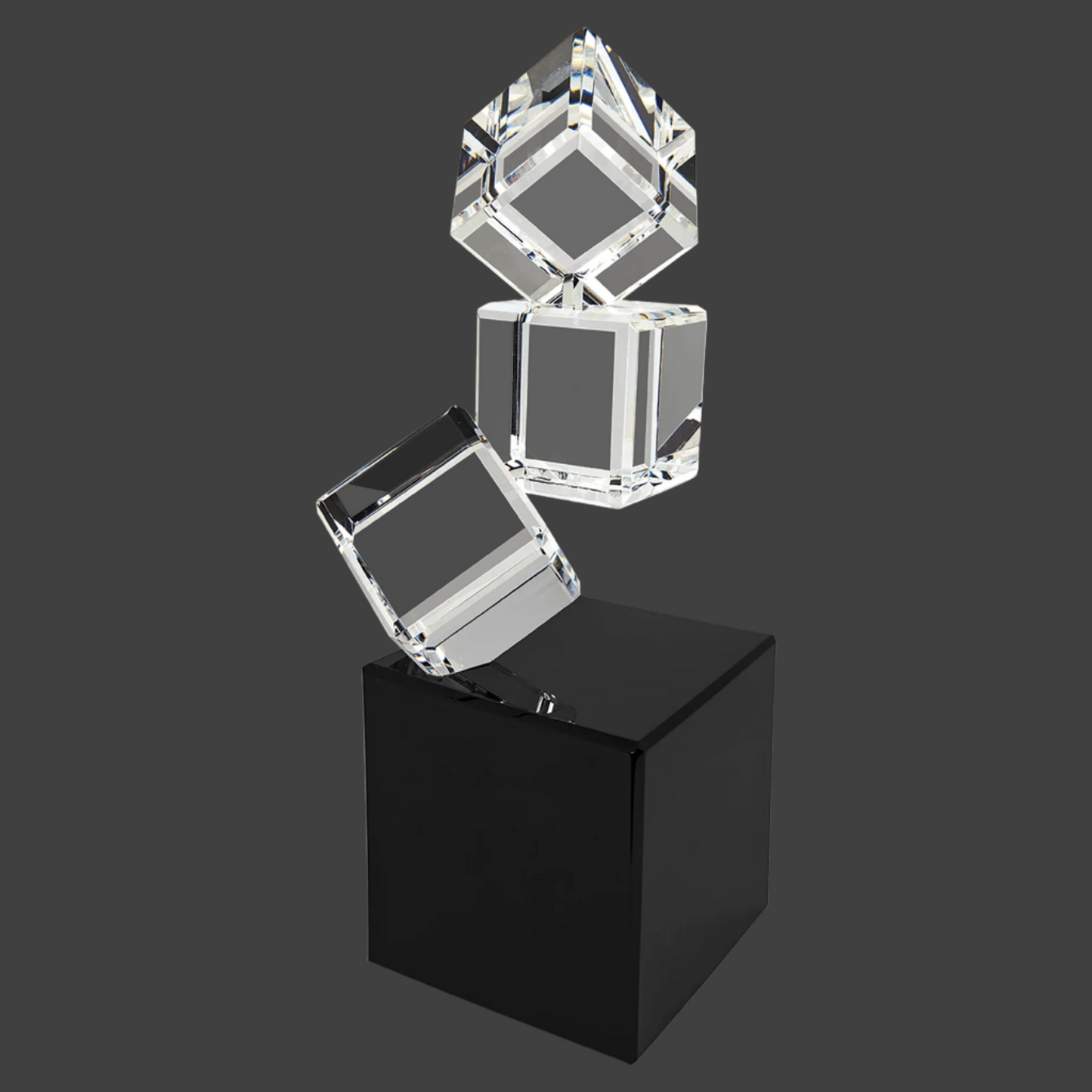 8" Triple Crystal Blocks On A Black Base