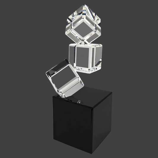 8" Triple Crystal Blocks On A Black Base