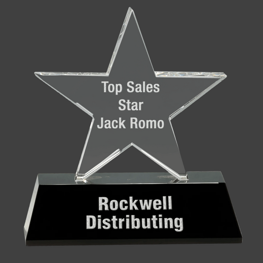 6.75" Clear Crystal Star On Black Pedestal Base