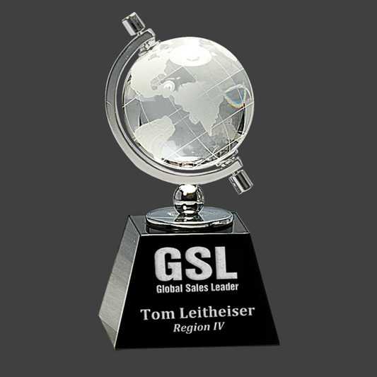 6" Crystal Spinning Globe On Black Base