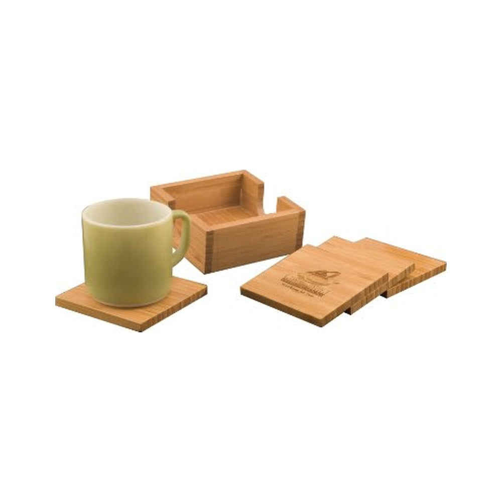 Bamboo Coaster Set of 4 with Holder, Square 4" x 4"