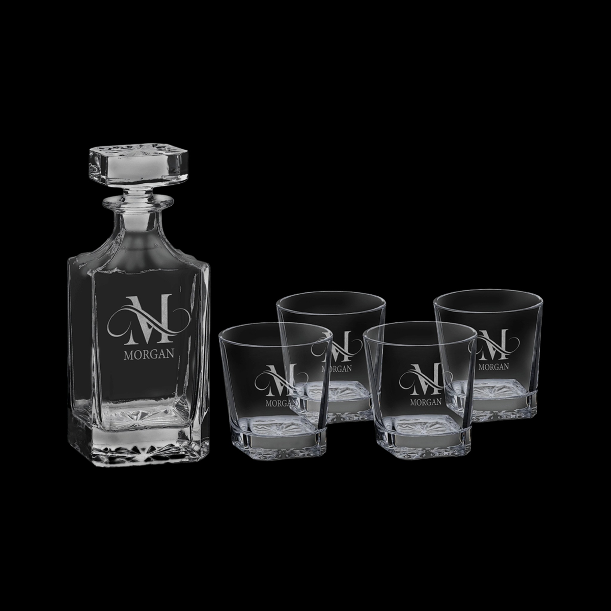 750mL Square Glass Decanter Set with Four 11 oz Glasses in Gift Box