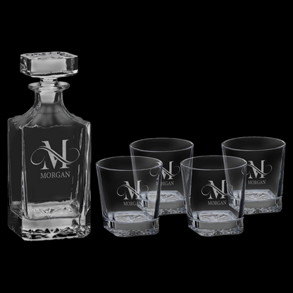 750mL Square Glass Decanter Set with Four 11 oz. Glasses In A Gift Box
