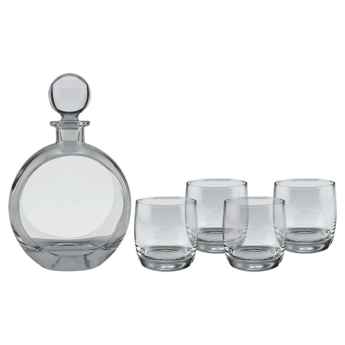 750mL Flat Round Glass Decanter Set with Four 10 oz Glasses in Gift Box