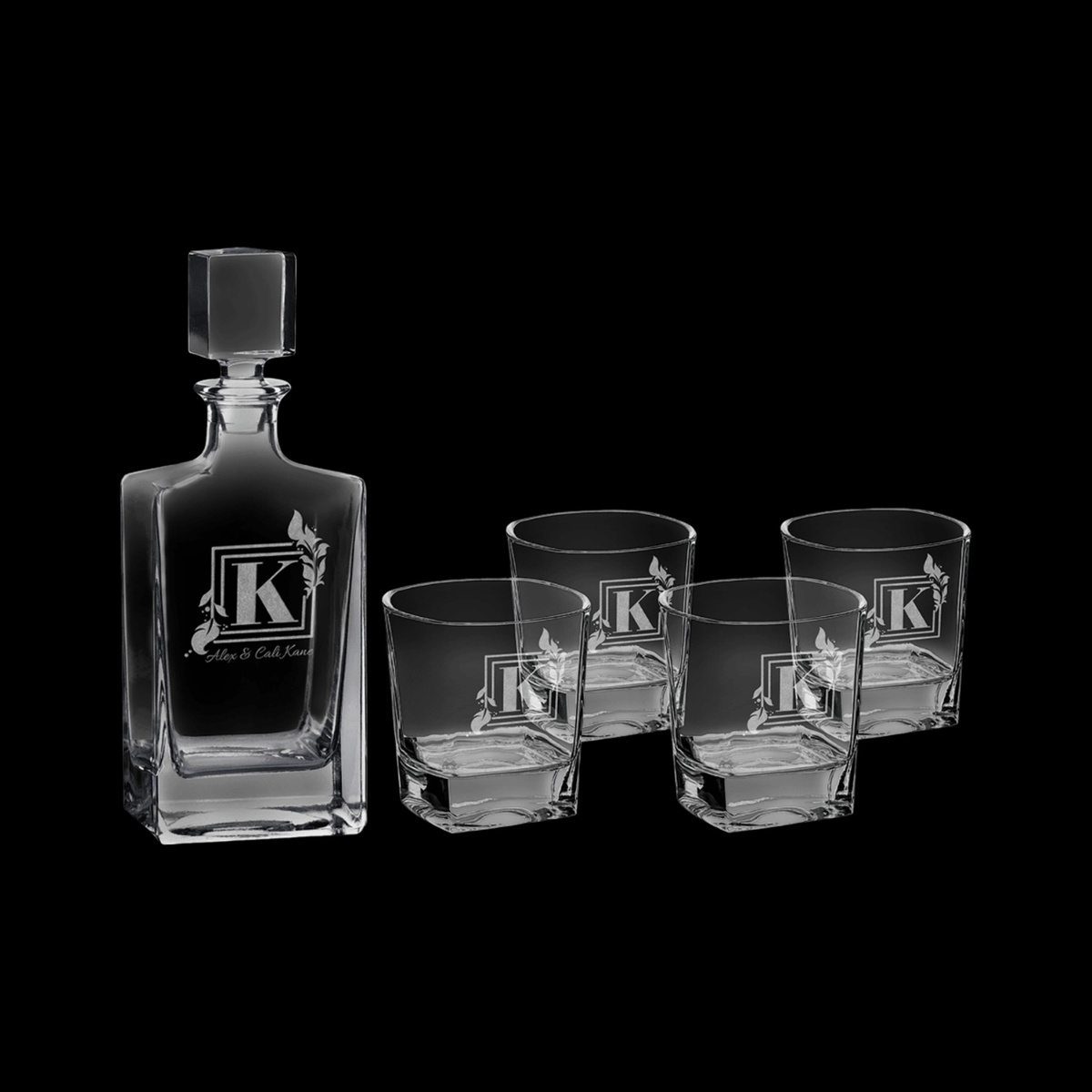 810mL Rectangle Glass Decanter Set with Four 8 oz Glasses in Gift Box
