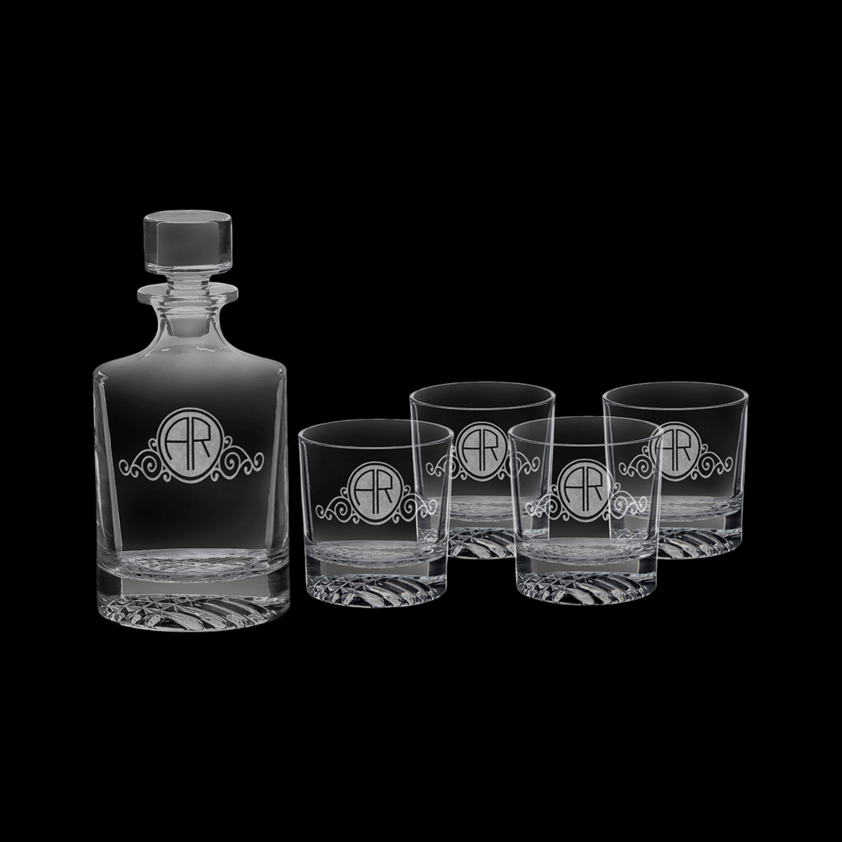 850mL Round Glass Decanter Set with Four 9 oz Glasses in Gift Box
