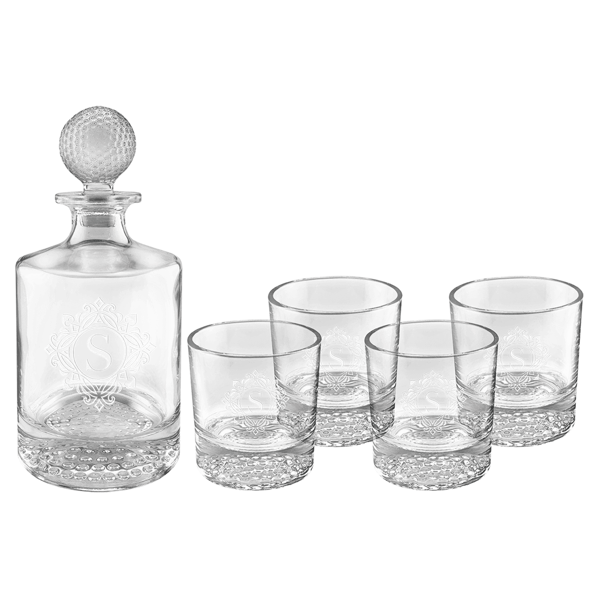 850mL Round Golf Glass Decanter Set with Four 9 oz Golf Glasses in Gift Box