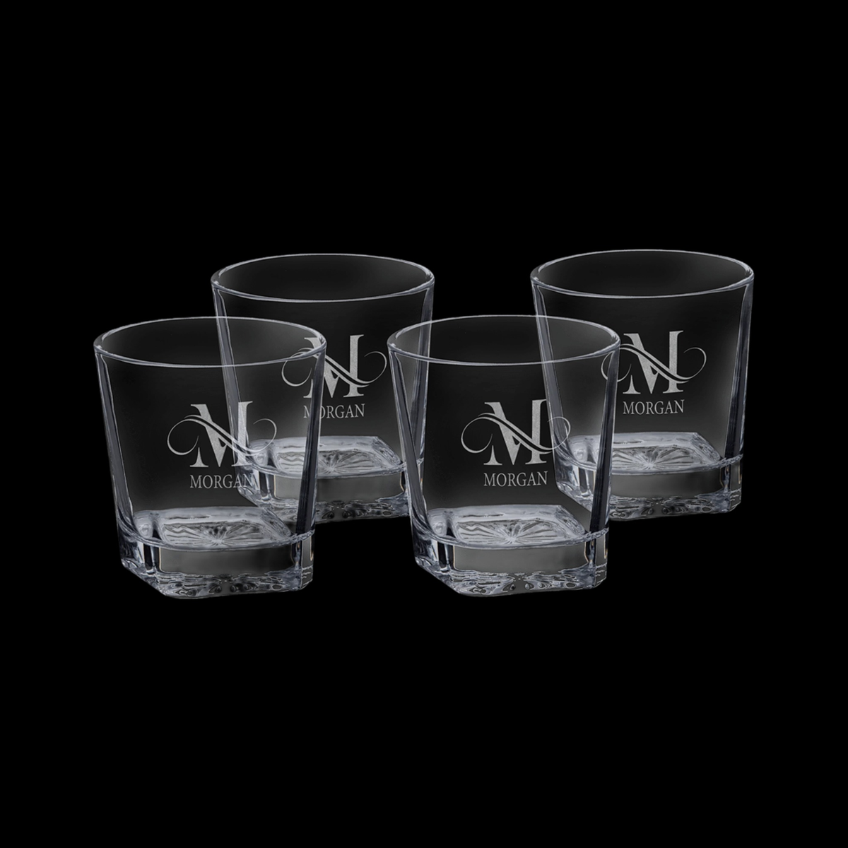 11 oz Square Rocks Glasses Set of 4 with Gift Box