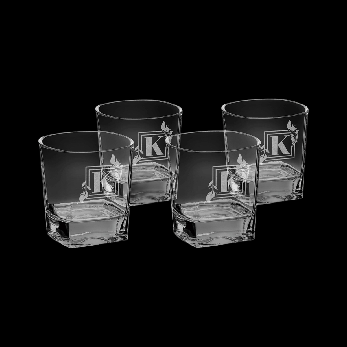 8 oz Rectangle Rocks Glasses Set of 4 with Gift Box