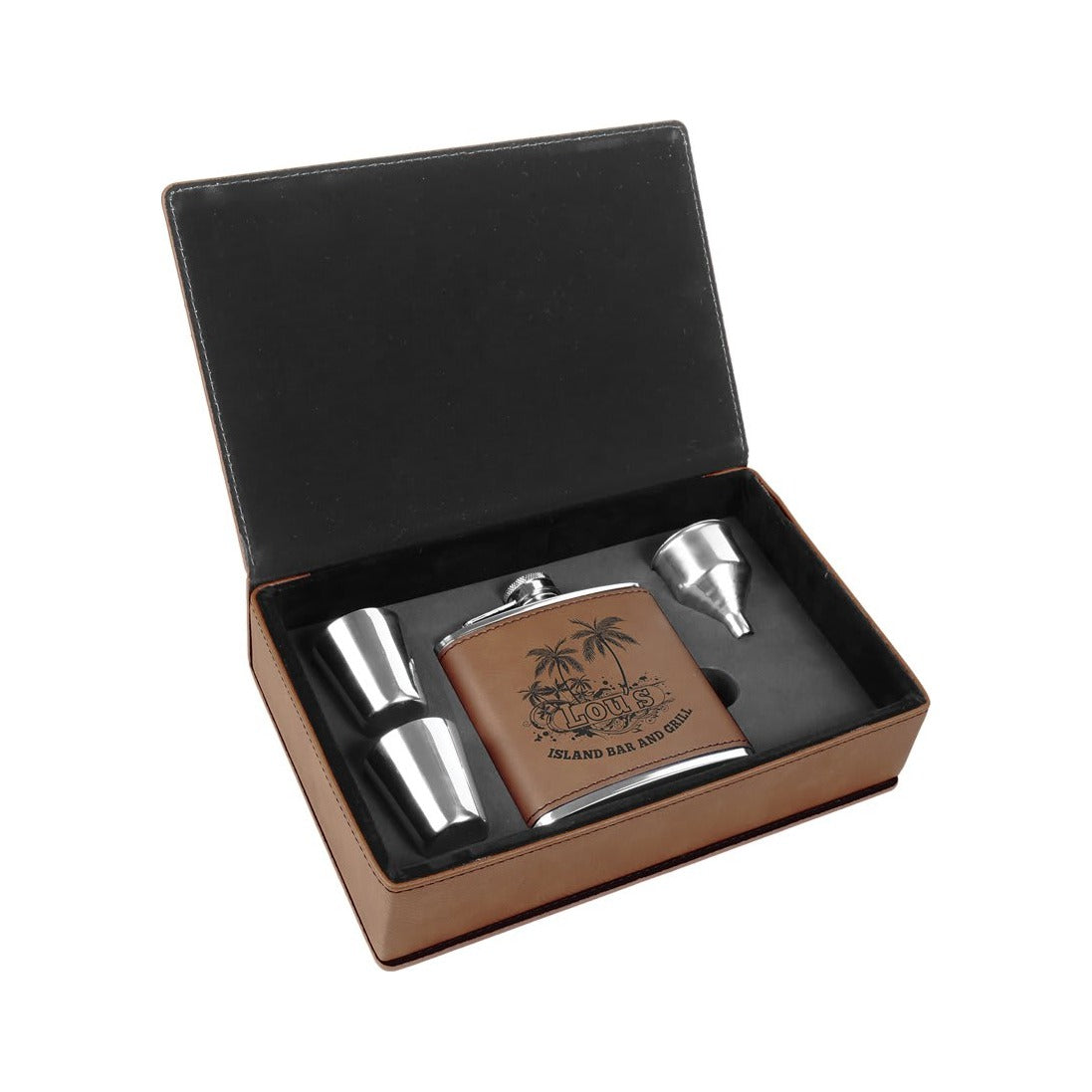 6 oz Leatherette Flask Gift Set
