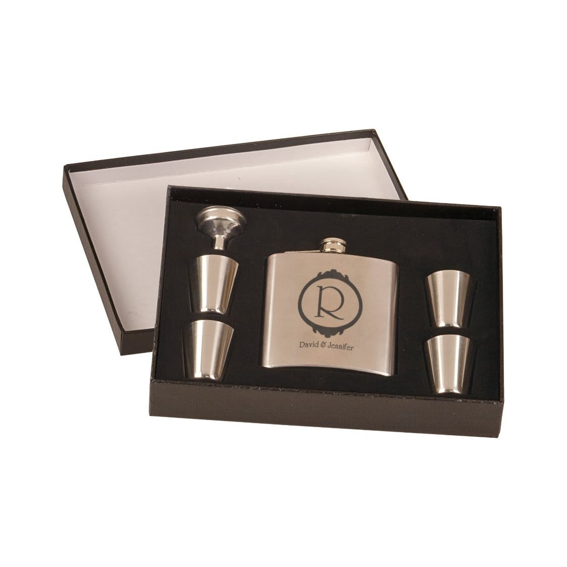 6 oz Flask Gift Set In Presentation Box with 4 Shot Glasses