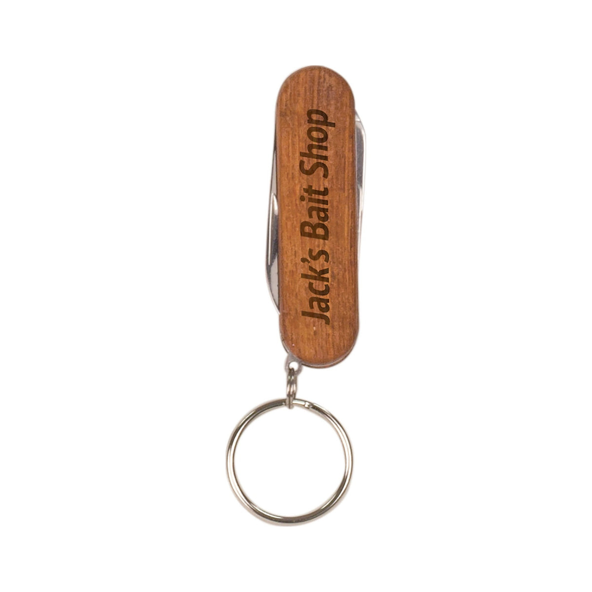 Wooden 3-Function Pocket Knife with Keychain, 2.25"
