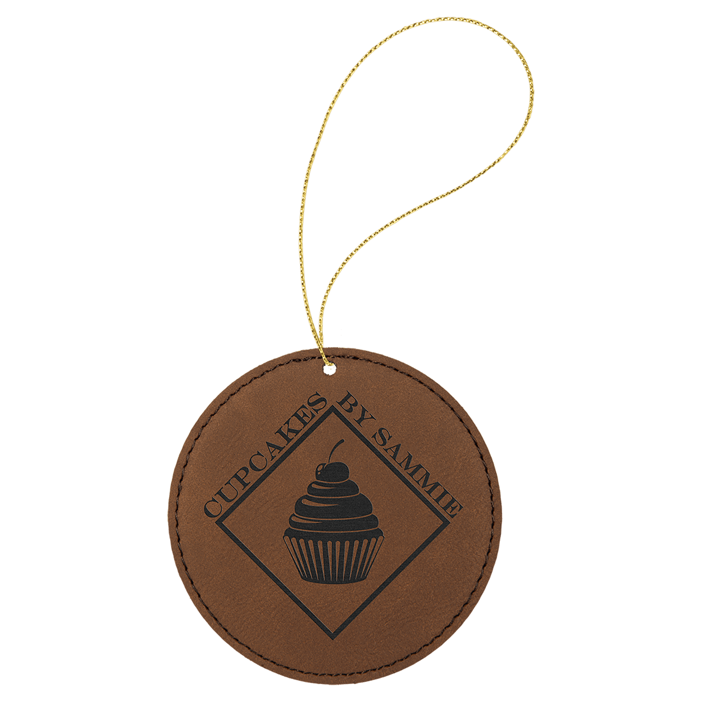 Leatherette Round Ornament with String 3.75"