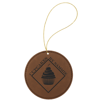 Leatherette Round Ornament with String 3.75"