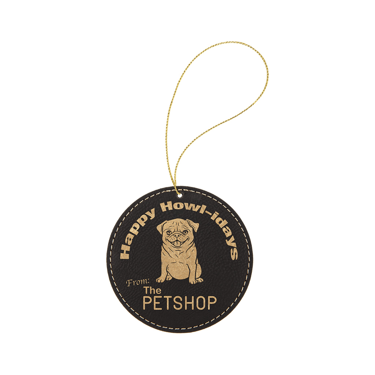 Leatherette Round Ornament with String 3.75"