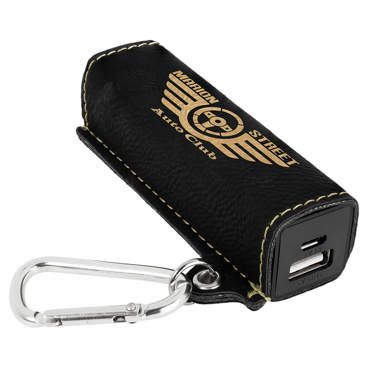Leatherette 2200 mAh Power Bank with USB Cord, Black/Gold