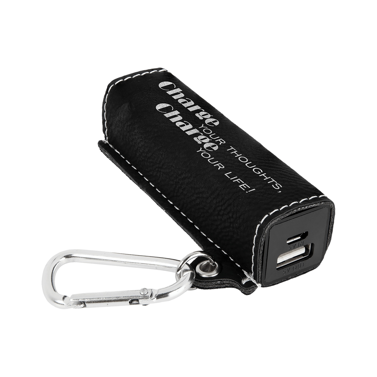 Leatherette 2200 mAh Power Bank with USB Cord, Black/Silver