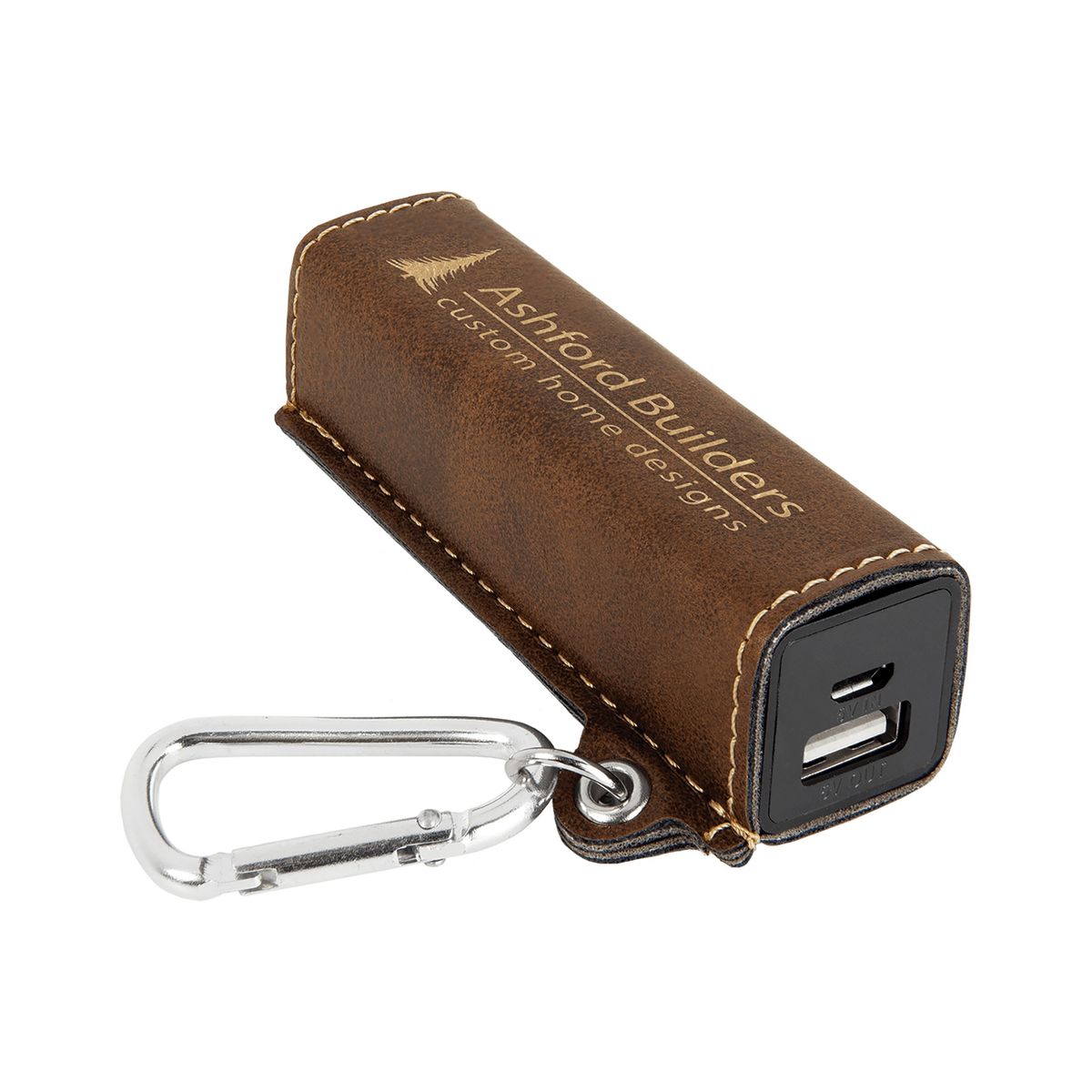 Leatherette 2200 mAh Power Bank with USB Cord, Rustic/Gold