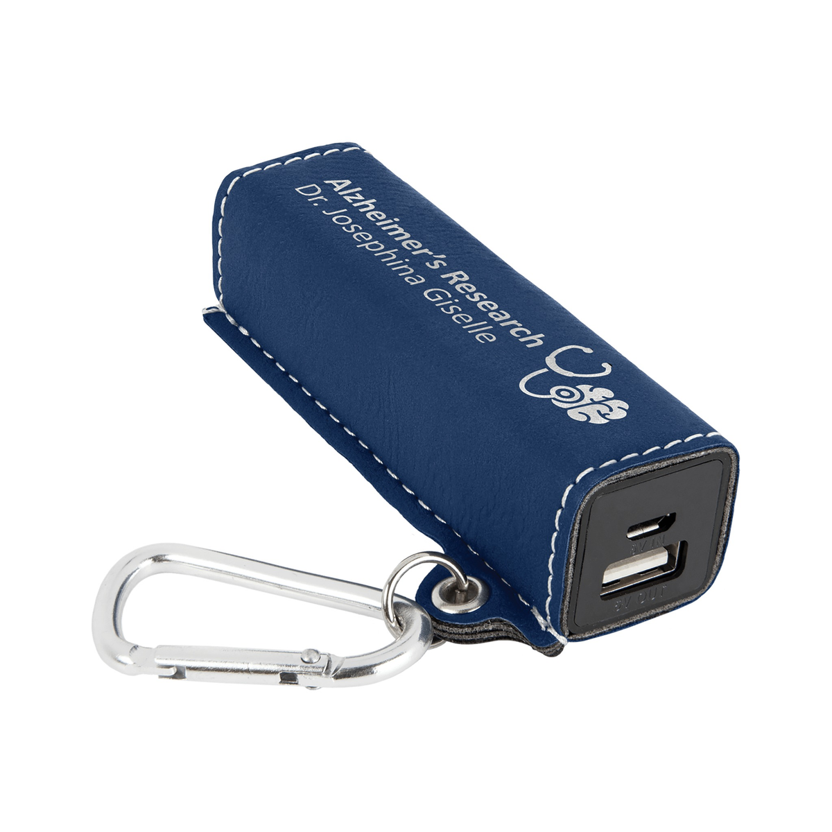 Leatherette 2200 mAh Power Bank with USB Cord, Blue/Silver