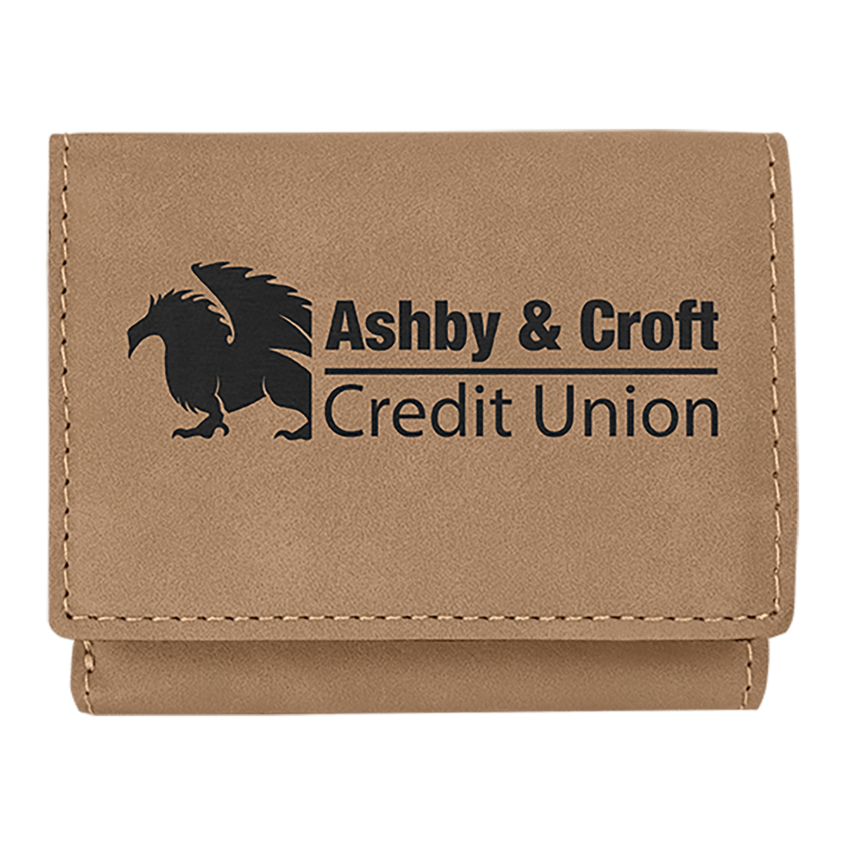 Leatherette Tri-Fold Wallet, Light Brown/Black Engraving