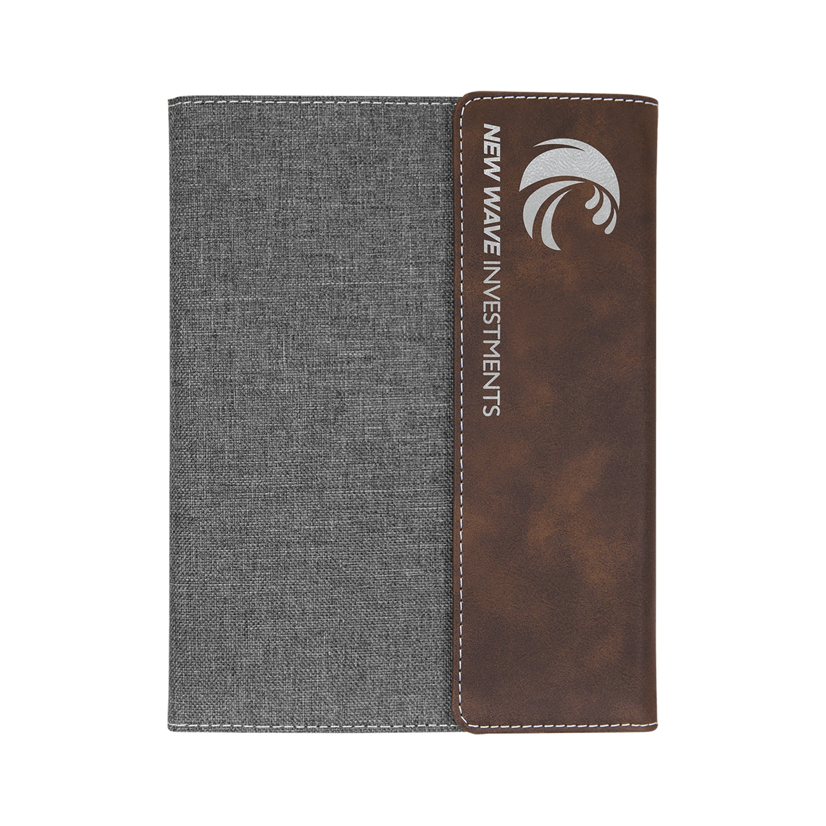 Leatherette/Gray Canvas Portfolio with Notepad, Rustic/Silver