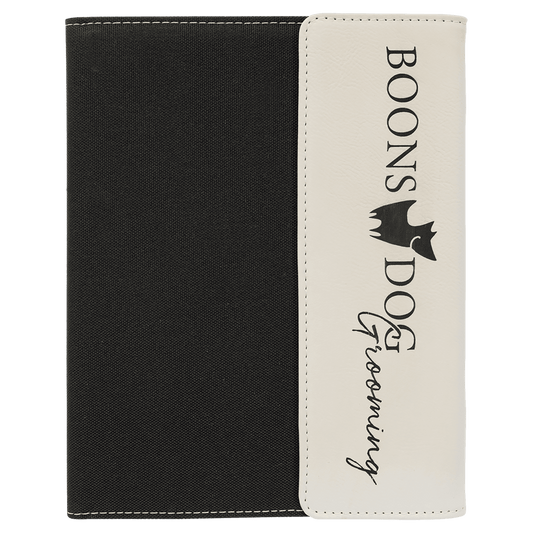 White Leatherette/Black Canvas Portfolio with Notepad